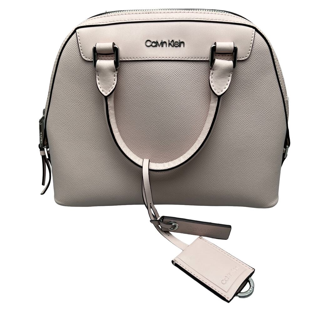 Calvin Klein Leather Light Pink Multi-Pocket Double Strap Hand Bag Purse